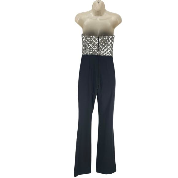 Mango MNG Strapless Sequin Quilted One Piece Jumpsuit Gold Black Size S - Picture 8 of 11